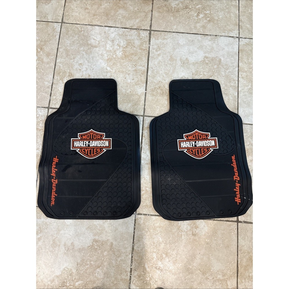Harley-Davidson Motorcycles Black Orange Rubber All Weather Car Floor Mats Set